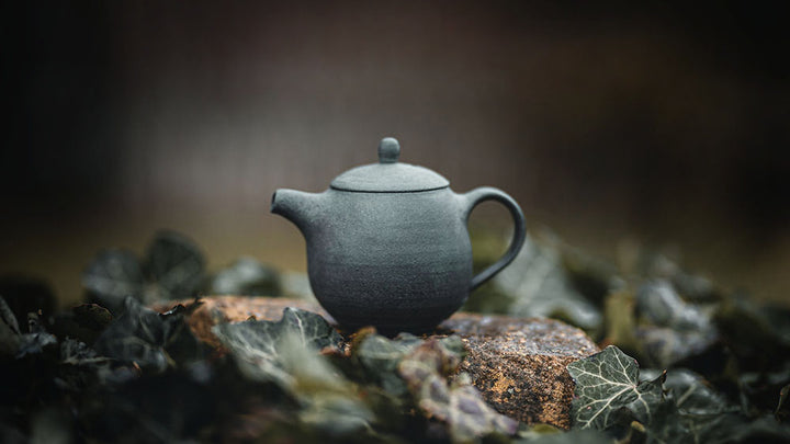 Ein ansprechendes Foto von einem Teekanne auf einem Stein