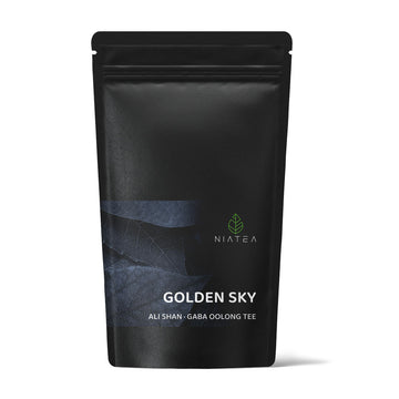 Ein ansprechendes Foto unserer Teeverpackung für den GABA Oolong Tee Golden Sky.