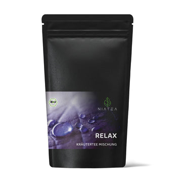 Ein ansprechendes Foto unserer Teeverpackung für den BIO Kräutertee Relax.