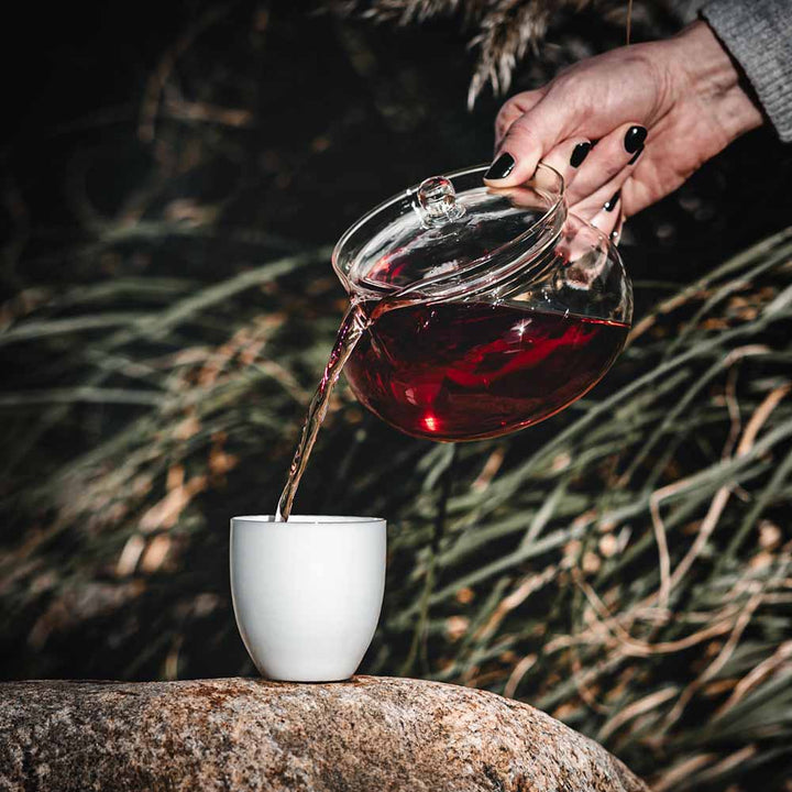Ein ansprechendes Foto von einer Teekanne mit Kräutertee