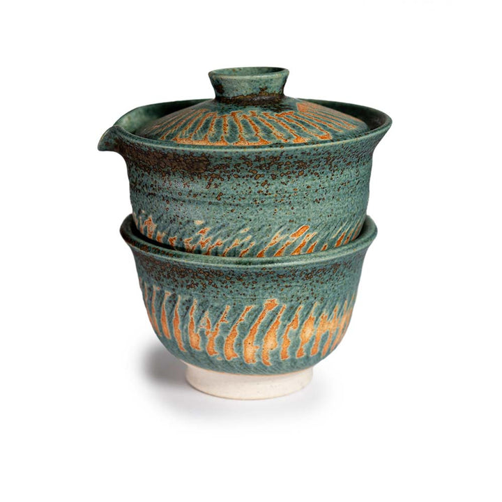Frontansicht unseres Shiboridashi Set von Petr Jurnicek gruen/gelb (150ml)
