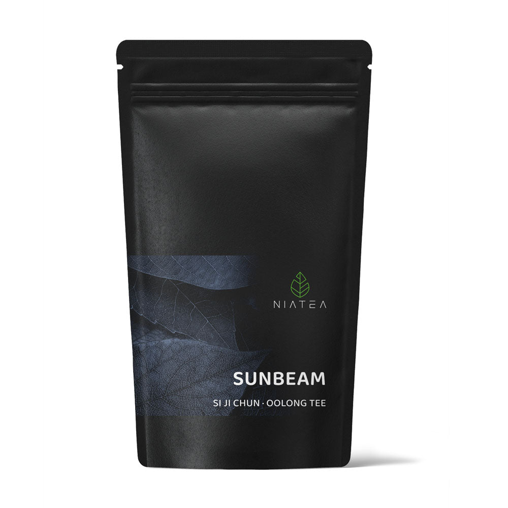 Ein ansprechendes Foto unserer Teeverpackung für den Oolong Tee Sunbeam.